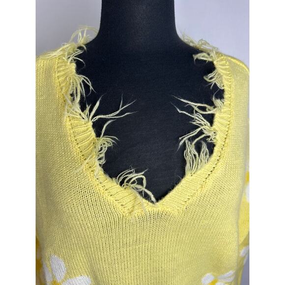 Polly & Esther Cropped Distressed Sweater Yellow Daisy Floral Y2K - Picture 4 of 11